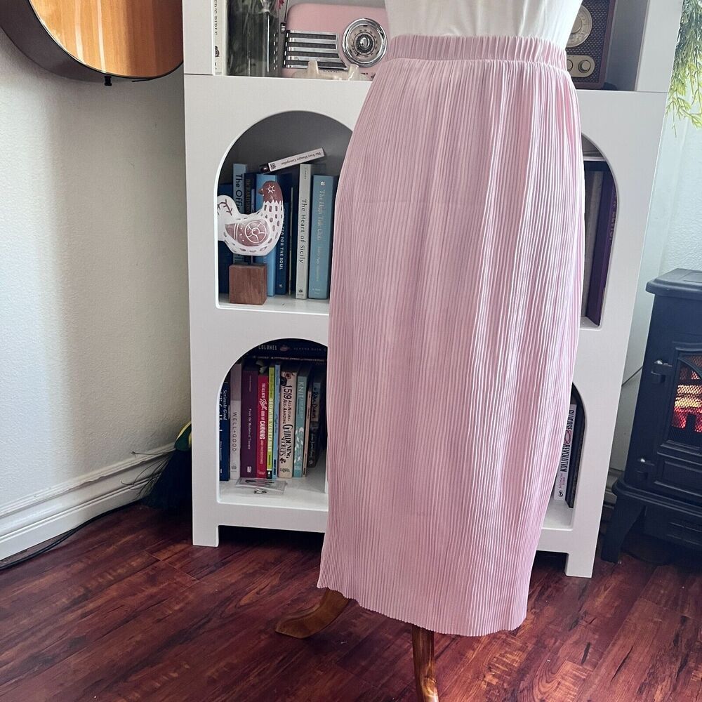 Aritzia Wilfred Womens Pink Pleated Midi Skirt Sz S‎ Slit Soft Girl Romantic